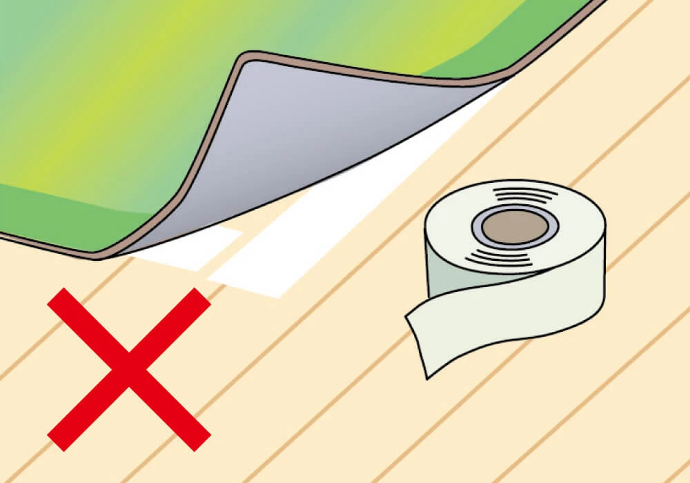 カーペットや玄関マットのズレ防止に粘着テープを使用しないでください。