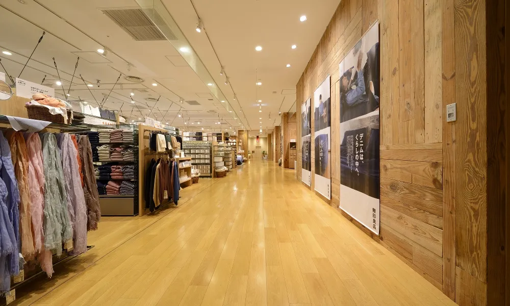 無印良品 東京ミッドタウン店 : 床材：土足対応WPC床材〈ナラ（クリア）〉
