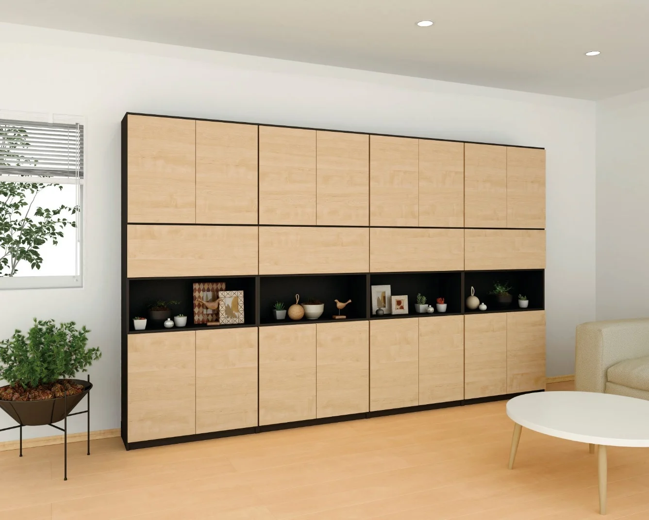 【個室】壁一面を活用したシンプルな収納棚はどんなお部屋とも相性◎