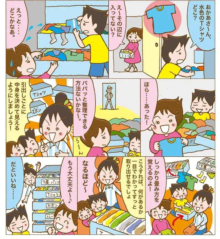 漫画第12話子ども部屋にある整理タンスに効率よく洋服を片付け、選びやすくする収納法-1