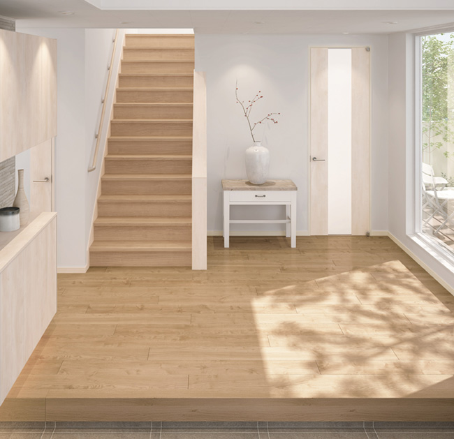「トリニティ」床材・玄関造作材・階段の空間例