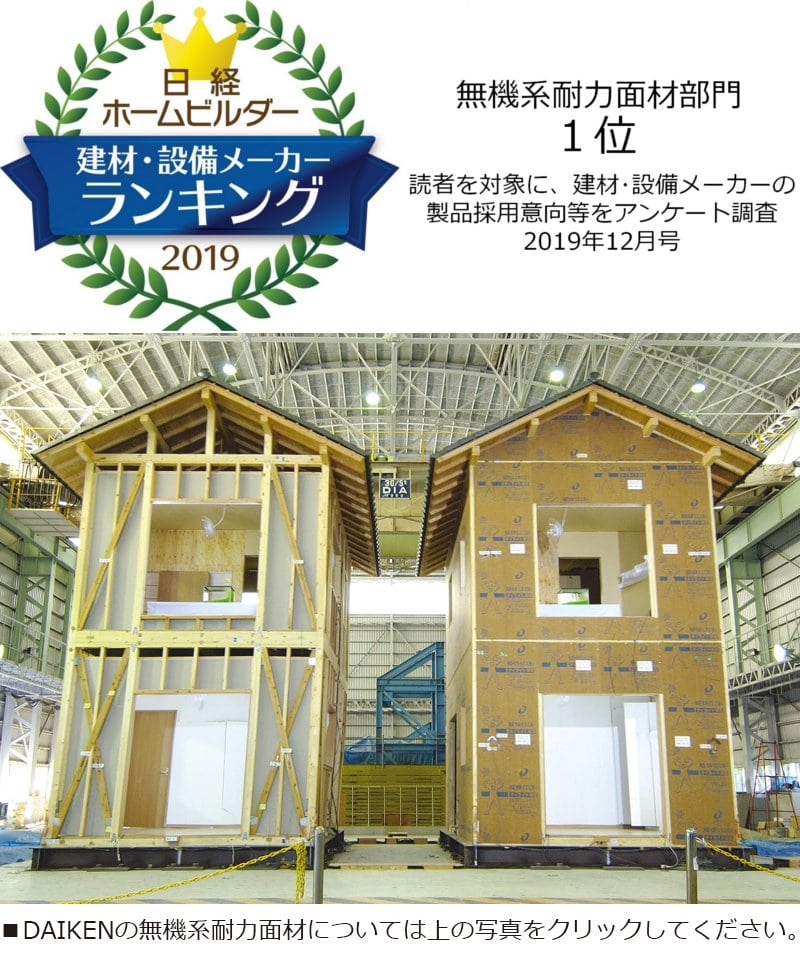 日経ホームビルダー建材・設備メーカーランキング2019　無機系耐力面材部門1位