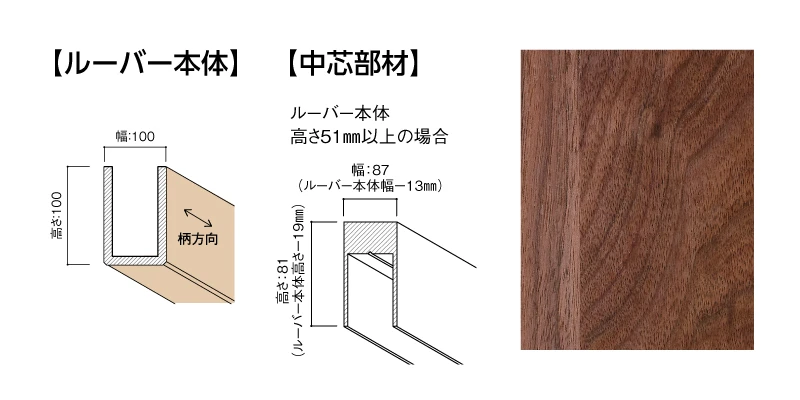 グラビオルーバーＵＳ　直付式（天井・壁施工）本体＋中芯部材（幅×高さ×長さ：１００ｍｍ×１００ｍｍ×２４２０ｍｍ）〈ＵＳ１６（ウォールナット）〉
