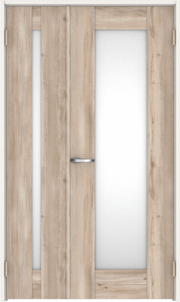 リビングドア　ハピアトレンドウッド調　親子ドア　セット　５Ｐデザイン　１１９５幅　２０００高　〈スモークグレー〉　右開き　空錠　Ｎスタンダード丁番　固定枠１５４　〈モノホワイト〉　沓摺　〈ネオホワイト〉