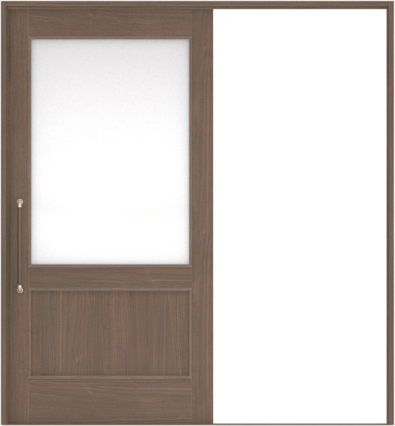 リビングドア　ハピア　巾広引戸・片引　扉セット　２６デザイン　１８７５幅用　２０００高　〈ダルブラウン〉　左右兼用　空錠　にぎりバー〈Ｔシルバー〉　ラクラクローズ付