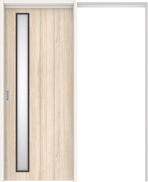 リビングドア　ハピアトレンドウッド調　吊戸・引込　扉セット　Ｅ７デザイン　１４５０幅用　２０００高　〈コットンベージュ〉　左右兼用　空錠　ラクラクローズ付用