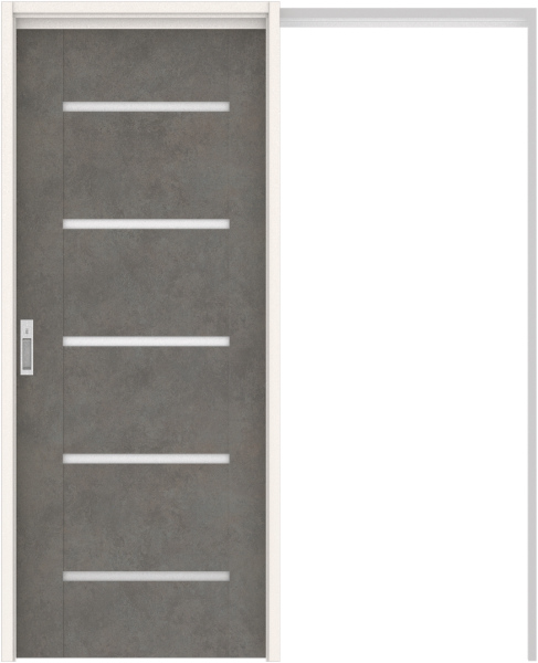 リビングドア　ハピアソリッド調　吊戸・引込　扉セット　Ｅ９デザイン　１４５０幅用　２０００高　〈アイアンブラック〉　左右兼用　カマ錠付　間仕切カマ錠　ラクラクローズ付用