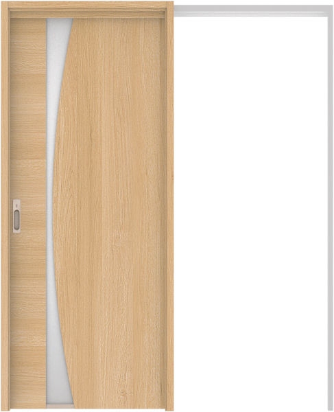 リビングドア　ハピア　吊戸・引込　扉セット　Ｋ５デザイン　１６４５幅用　２０００高　〈ライトオーカー〉　左右兼用　カマ錠付　表示錠　ラクラクローズ付用