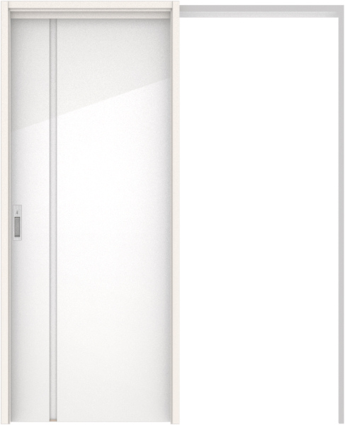 リビングドア　ハピアグロス調　吊戸・引込　扉セット　Ｌ８デザイン　１４５０幅用　２０００高　〈ルミホワイト〉　左右兼用　カマ錠付　表示カマ錠座　ラクラクローズ付用