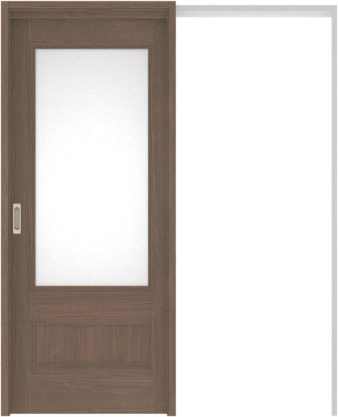 リビングドア　ハピア　吊戸・引込　扉セット　Ｍ２デザイン　１４５０幅用　２０００高　〈ダルブラウン〉　左右兼用　空錠　ラクラクローズ付用