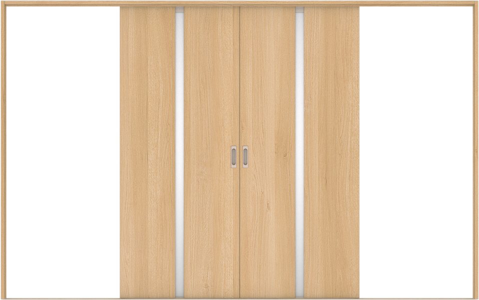 リビングドア　ハピア　引戸・引分　セット　２Ｐデザイン　３２５５幅用　２０００高　〈ライトオーカー〉　左右兼用　空錠　ラクラクローズ付　固定枠１５４　敷居
