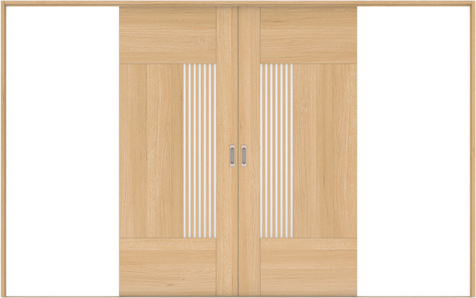 リビングドア　ハピア　引戸・引分　セット　７６デザイン　３２５５幅用　２０００高　〈ライトオーカー〉　左右兼用　空錠　ラクラクローズ付　固定枠１５４　敷居