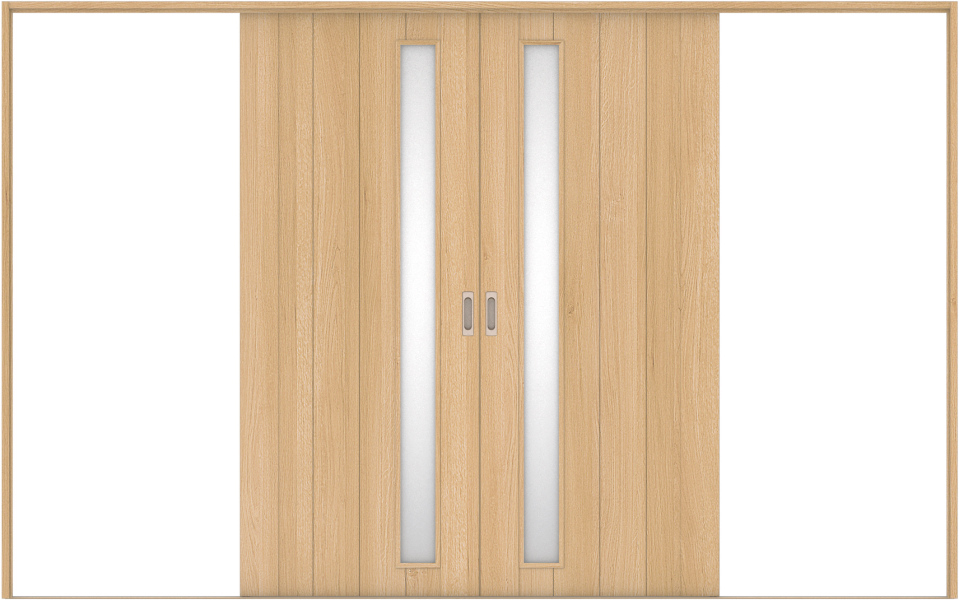 リビングドア　ハピア　引戸・引分　セット　Ｅ７デザイン　３２５５幅用　２０００高　〈ライトオーカー〉　左右兼用　空錠　ラクラクローズ付　固定枠１５４　敷居