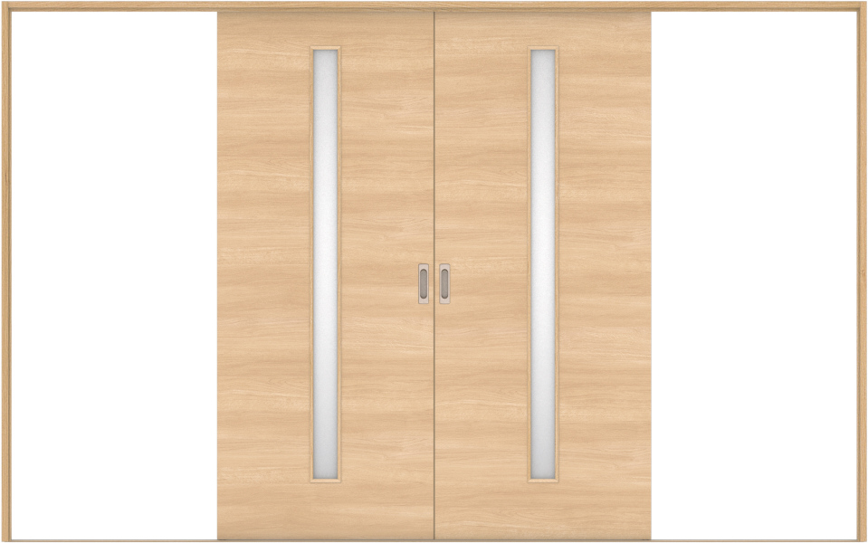 リビングドア　ハピア　引戸・引分　セット　Ｕ８デザイン　３２５５幅用　２０００高　〈ライトオーカー〉　左右兼用　空錠　ラクラクローズ付　固定枠１５４　敷居