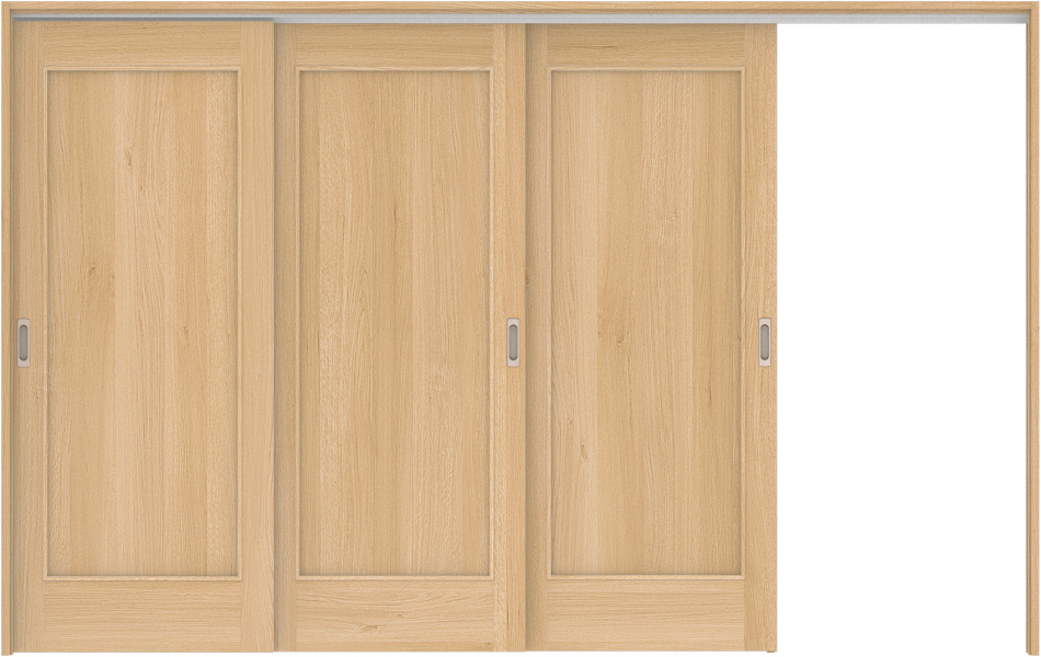 リビングドア　ハピア　吊戸・３枚片引　扉セット　０１デザイン　３２１９幅用　２０００高　〈ライトオーカー〉　左引用　空錠　ラクラクローズ付用