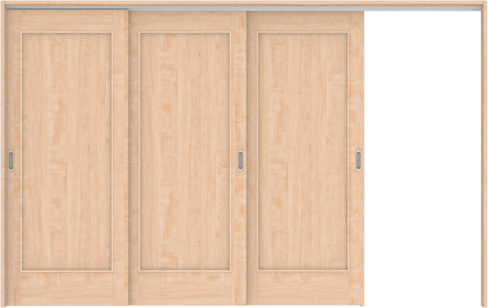 リビングドア　ハピア　吊戸・３枚片引　扉セット　０１デザイン　３２１９幅用　２０００高　〈ミルベージュ〉　右引用　空錠　ラクラクローズ付用