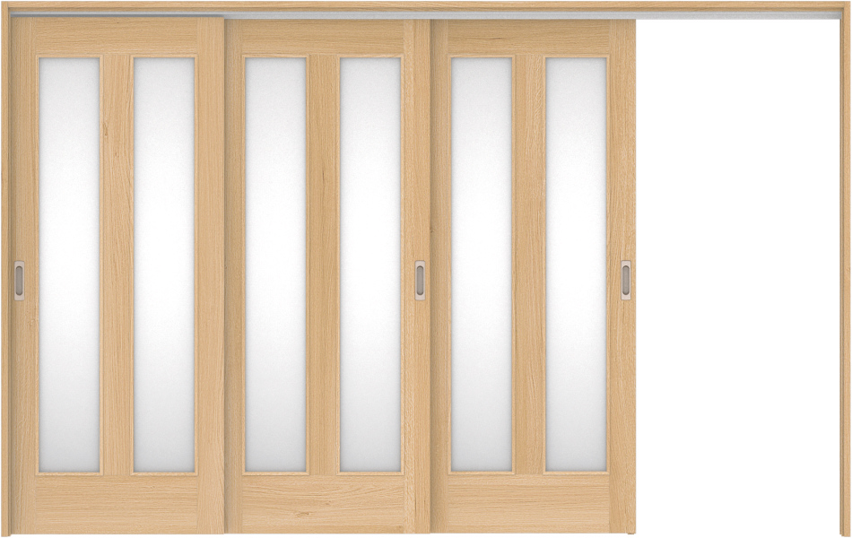 リビングドア　ハピア　吊戸・３枚片引　扉セット　０６デザイン　３２１９幅用　２０００高　〈ライトオーカー〉　右引用　空錠　ラクラクローズ付用