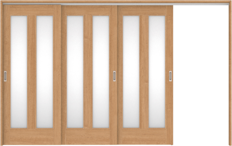 リビングドア　ハピア　吊戸・３枚片引　扉セット　０６デザイン　３２１９幅用　２０００高　〈ティーブラウン〉　左引用　空錠　ラクラクローズ付用