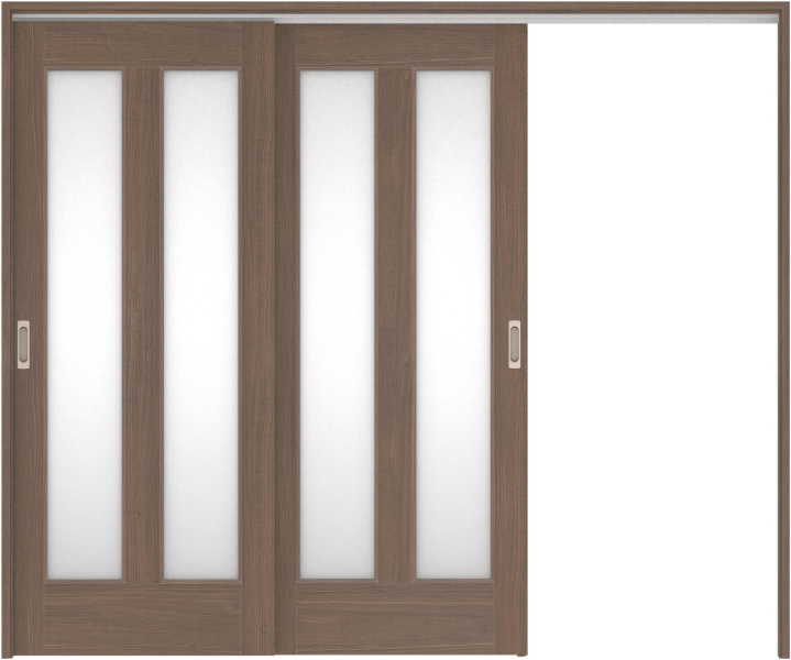 リビングドア　ハピア　吊戸・２枚片引　扉セット　０６デザイン　２４３２幅用　２０００高　〈ダルブラウン〉　左引用　空錠　ラクラクローズ付用