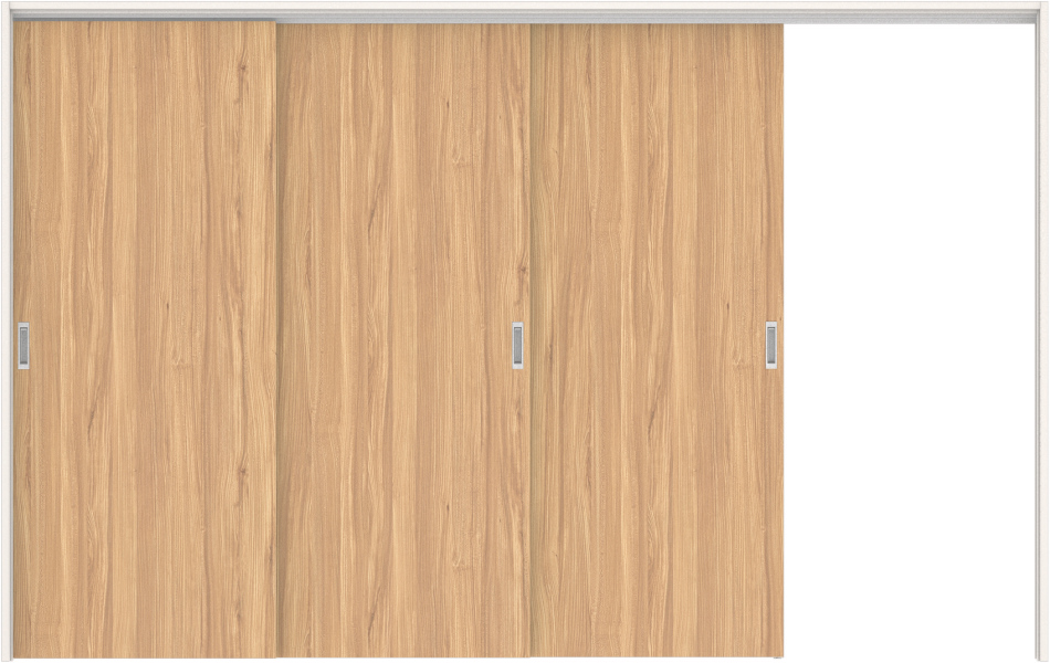 リビングドア　ハピアトレンドウッド調　吊戸・３枚片引　扉セット　０Ｐデザイン　３２１９幅用　２０００高　〈シナモンブラウン〉　右引用　空錠　ラクラクローズ付用