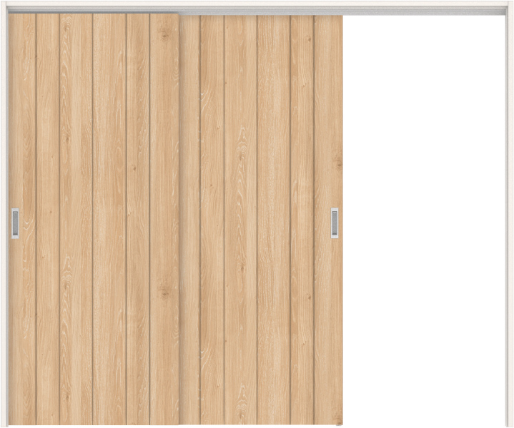 リビングドア　ハピアトレンドウッド調　吊戸・２枚片引　扉セット　０Ｓデザイン　２４３２幅用　２０００高　〈ミルキーオーカー〉　左引用　空錠　ラクラクローズ付用