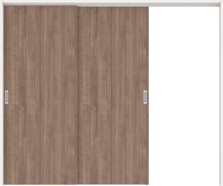 リビングドア　ハピアトレンドウッド調　吊戸・２枚片引　扉セット　０Ｓデザイン　２４３２幅用　２０００高　〈マロンブラウン〉　右引用　空錠　ラクラクローズ付用