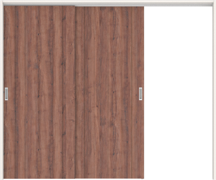 リビングドア　ハピアトレンドウッド調　吊戸・２枚片引　扉セット　０Ｓデザイン　２４３２幅用　２０００高　〈ワインブラウン〉　右引用　空錠　ラクラクローズ付用