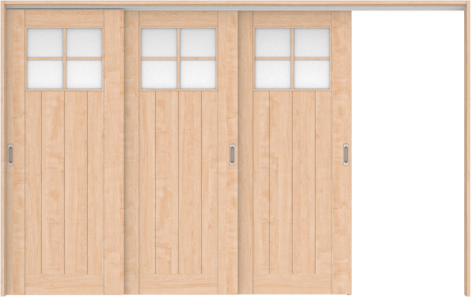 リビングドア　ハピア　吊戸・３枚片引　扉セット　１Ｓデザイン　３２１９幅用　２０００高　〈ミルベージュ〉　右引用　空錠　ラクラクローズ付用