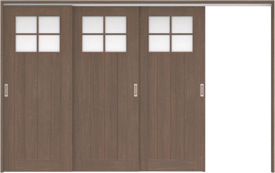 リビングドア　ハピア　吊戸・３枚片引　扉セット　１Ｓデザイン　３２１９幅用　２０００高　〈ダルブラウン〉　右引用　空錠　ラクラクローズ付用