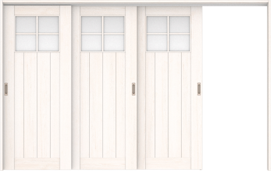 リビングドア　ハピア　吊戸・３枚片引　扉セット　１Ｓデザイン　３２１９幅用　２０００高　〈ネオホワイト〉　右引用　空錠　ラクラクローズ付用