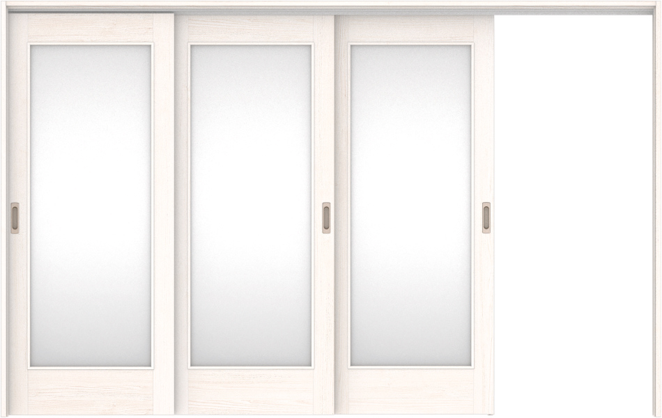 リビングドア　ハピア　吊戸・３枚片引　扉セット　２１デザイン　３２１９幅用　２０００高　〈ネオホワイト〉　右引用　空錠　ラクラクローズ付用
