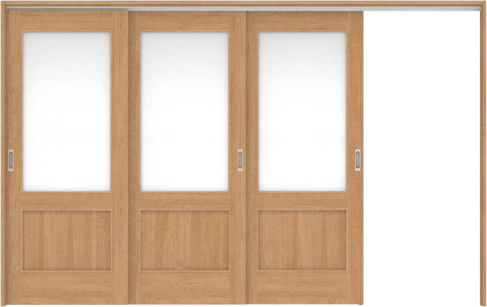 リビングドア　ハピア　吊戸・３枚片引　扉セット　２６デザイン　３２１９幅用　２０００高　〈ティーブラウン〉　左引用　空錠　ラクラクローズ付用