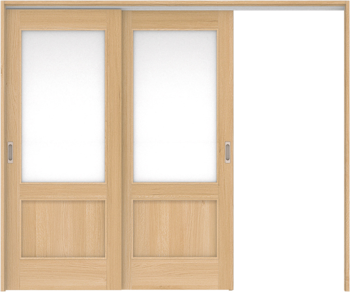 リビングドア　ハピア　吊戸・２枚片引　扉セット　２６デザイン　２４３２幅用　２０００高　〈ライトオーカー〉　右引用　空錠　ラクラクローズ付用