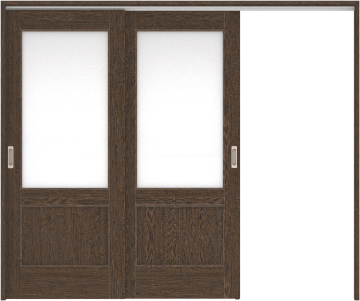 リビングドア　ハピア　吊戸・２枚片引　扉セット　２６デザイン　２４３２幅用　２０００高　〈オフブラック〉　左引用　空錠　ラクラクローズ付用