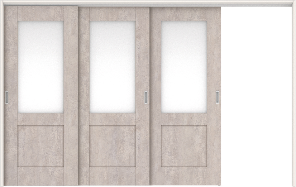 リビングドア　ハピアソリッド調　吊戸・３枚片引　扉セット　２８デザイン　３２１９幅用　２０００高　〈コンクリートグレー〉　右引用　空錠　ラクラクローズ付用