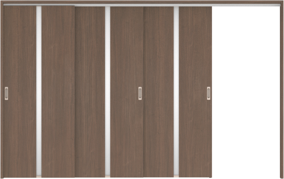 リビングドア　ハピア　吊戸・３枚片引　扉セット　２Ｐデザイン　３２１９幅用　２０００高　〈ダルブラウン〉　右引用　空錠　ラクラクローズ付用