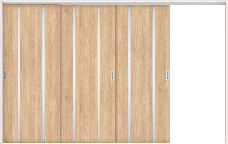 リビングドア　ハピアトレンドウッド調　吊戸・３枚片引　扉セット　３Ｐデザイン　３２１９幅用　２０００高　〈ミルキーオーカー〉　左引用　空錠　ラクラクローズ付用