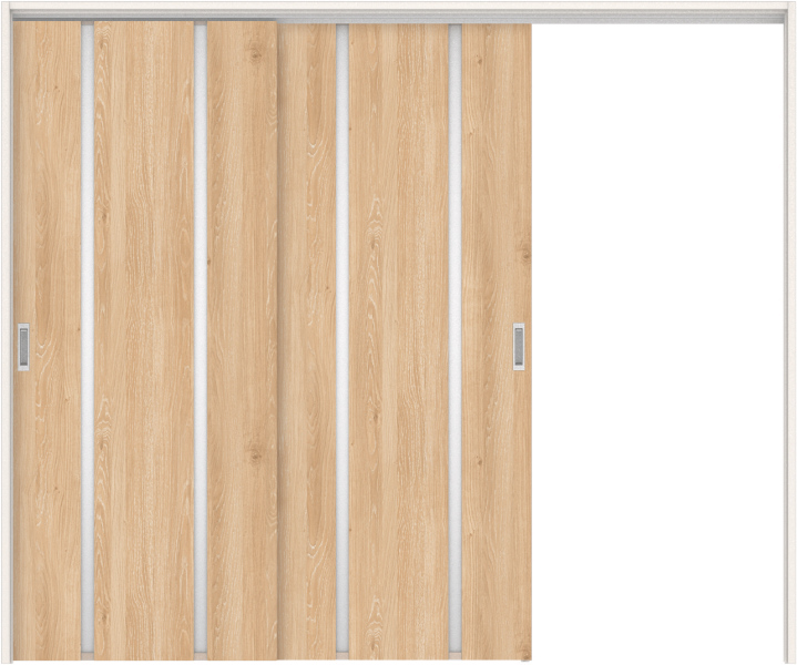 リビングドア　ハピアトレンドウッド調　吊戸・２枚片引　扉セット　３Ｐデザイン　２４３２幅用　２０００高　〈ミルキーオーカー〉　左引用　空錠　ラクラクローズ付用