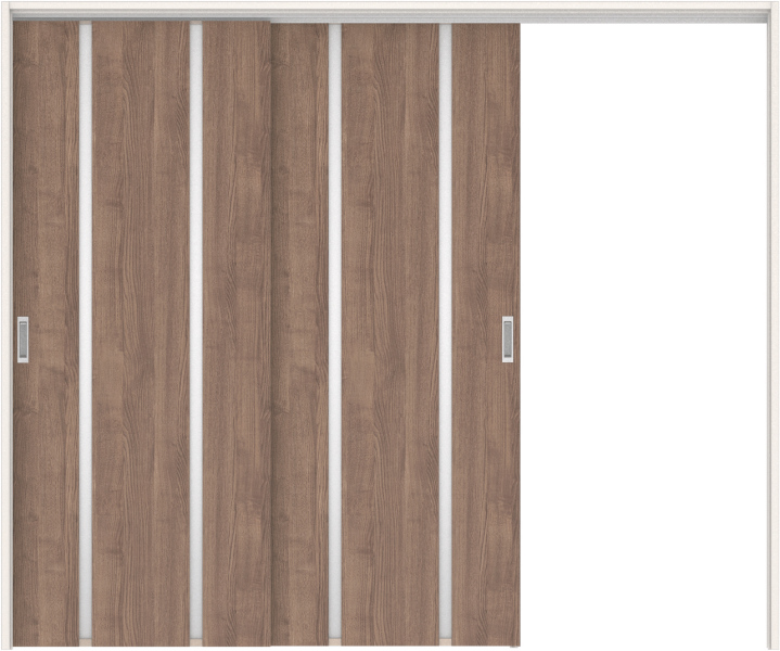 リビングドア　ハピアトレンドウッド調　吊戸・２枚片引　扉セット　３Ｐデザイン　２４３２幅用　２０００高　〈マロンブラウン〉　左引用　空錠　ラクラクローズ付用