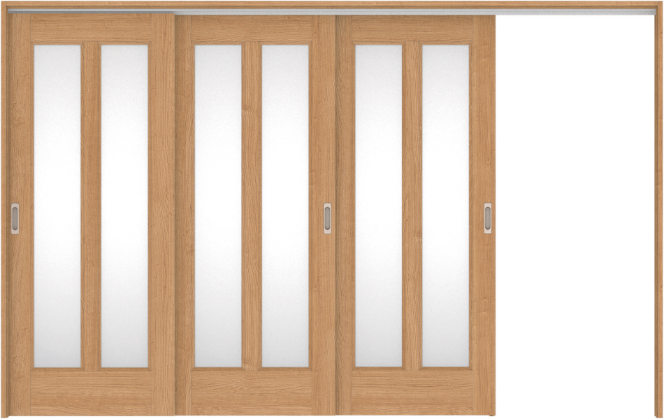 リビングドア　ハピア　吊戸・３枚片引　扉セット　４６デザイン　３２１９幅用　２０００高　〈ティーブラウン〉　右引用　空錠　ラクラクローズ付用