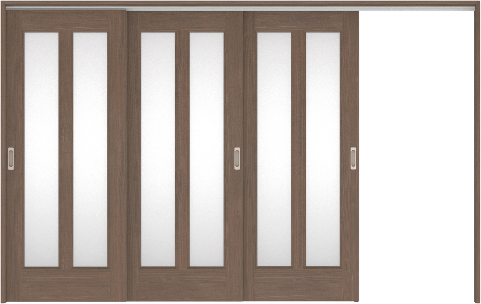 リビングドア　ハピア　吊戸・３枚片引　扉セット　４６デザイン　３２１９幅用　２０００高　〈ダルブラウン〉　左引用　空錠　ラクラクローズ付用