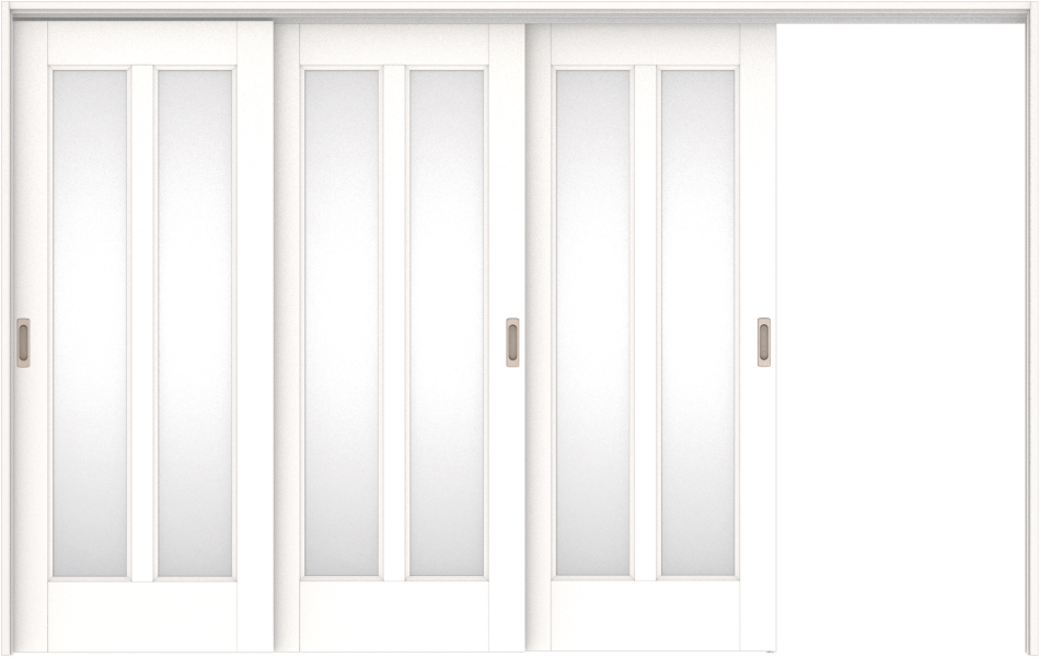 リビングドア　ハピア　吊戸・３枚片引　扉セット　４６デザイン　３２１９幅用　２０００高　〈モノホワイト〉　右引用　空錠　ラクラクローズ付用