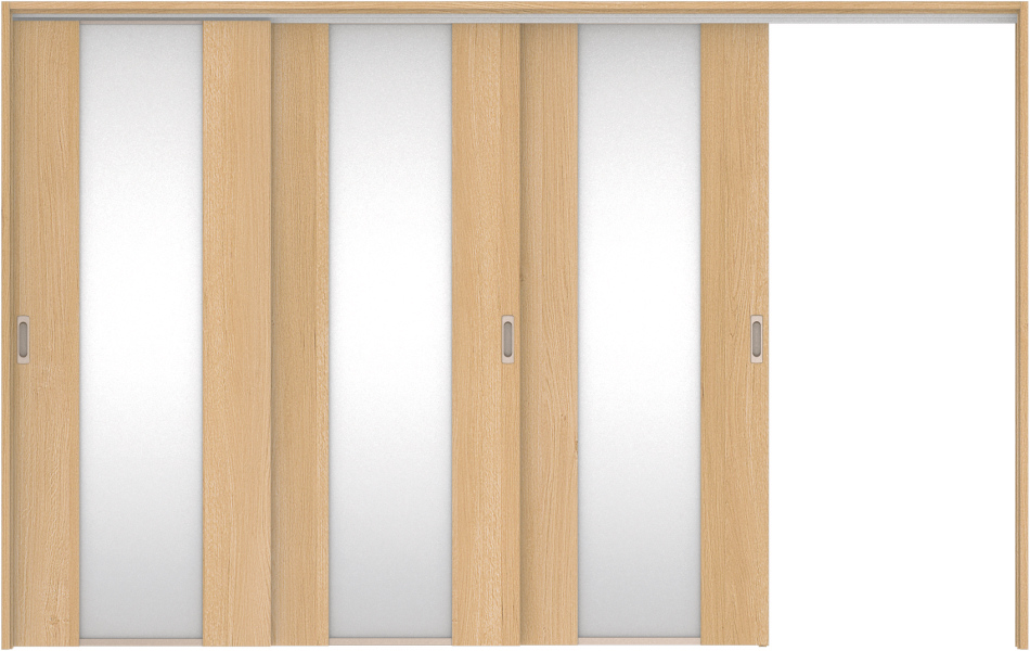 リビングドア　ハピア　吊戸・３枚片引　扉セット　４Ｐデザイン　３２１９幅用　２０００高　〈ライトオーカー〉　左引用　空錠　ラクラクローズ付用