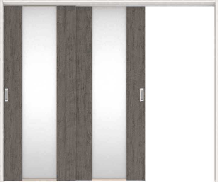 リビングドア　ハピアトレンドウッド調　吊戸・２枚片引　扉セット　４Ｐデザイン　２４３２幅用　２０００高　〈ドライブラック〉　左引用　空錠　ラクラクローズ付用