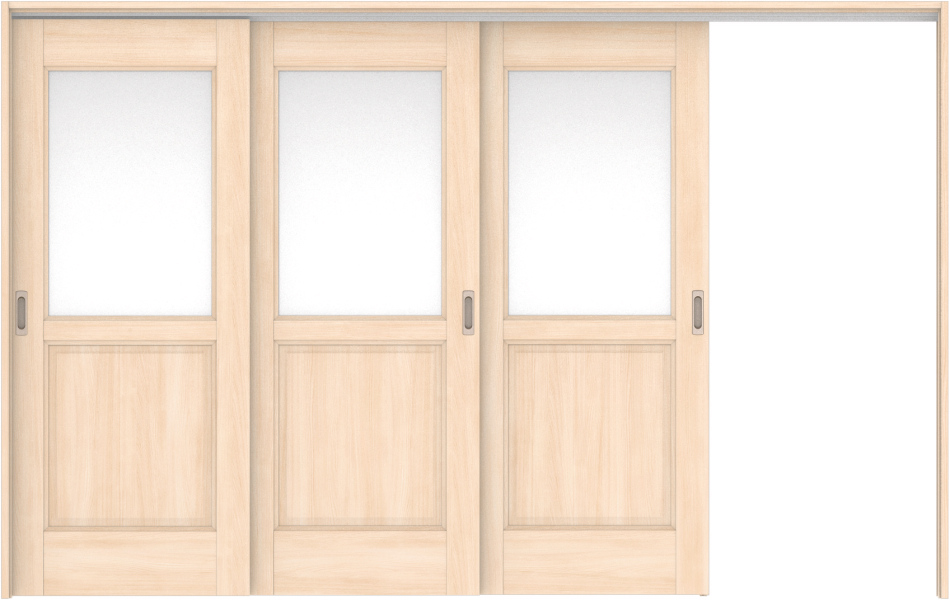 リビングドア　ハピア　吊戸・３枚片引　扉セット　５５デザイン　３２１９幅用　２０００高　〈クリアベージュ〉　右引用　空錠　ラクラクローズ付用