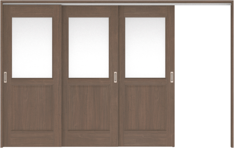 リビングドア　ハピア　吊戸・３枚片引　扉セット　５５デザイン　３２１９幅用　２０００高　〈ダルブラウン〉　左引用　空錠　ラクラクローズ付用