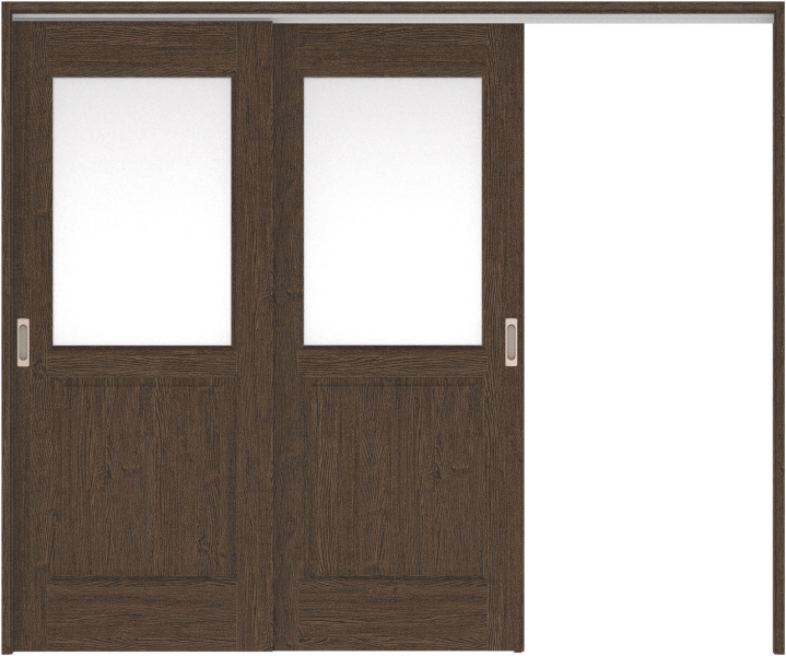 リビングドア　ハピア　吊戸・２枚片引　扉セット　５５デザイン　２４３２幅用　２０００高　〈オフブラック〉　左引用　空錠　ラクラクローズ付用