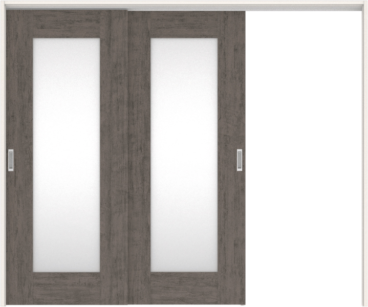 リビングドア　ハピアトレンドウッド調　吊戸・２枚片引　扉セット　５Ｐデザイン　２４３２幅用　２０００高　〈ドライブラック〉　右引用　空錠　ラクラクローズ付用