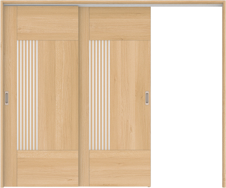 リビングドア　ハピア　吊戸・２枚片引　扉セット　７６デザイン　２４３２幅用　２０００高　〈ライトオーカー〉　左引用　空錠　ラクラクローズ付用