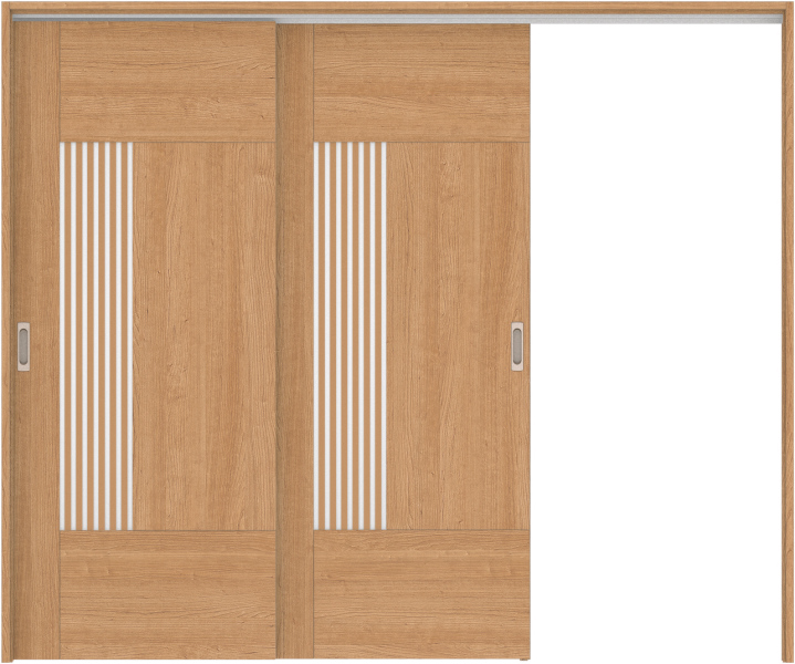 リビングドア　ハピア　吊戸・２枚片引　扉セット　７６デザイン　２４３２幅用　２０００高　〈ティーブラウン〉　右引用　空錠　ラクラクローズ付用